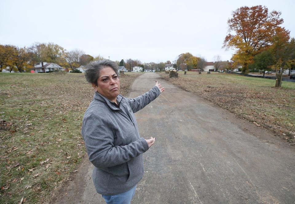 Rochelle D. Sibbio, president and CEO of Habitat For Humanity of Summit County, tours the site of a 16-home development that Habitat for Humanity is building in North Hill in Akron.